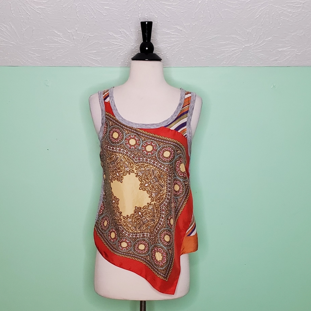 Dolce & Gabbana Silk Hanky Hem Tank Top – Gray Burnout Back – Size M (Estimated) - Picture 2 of 8